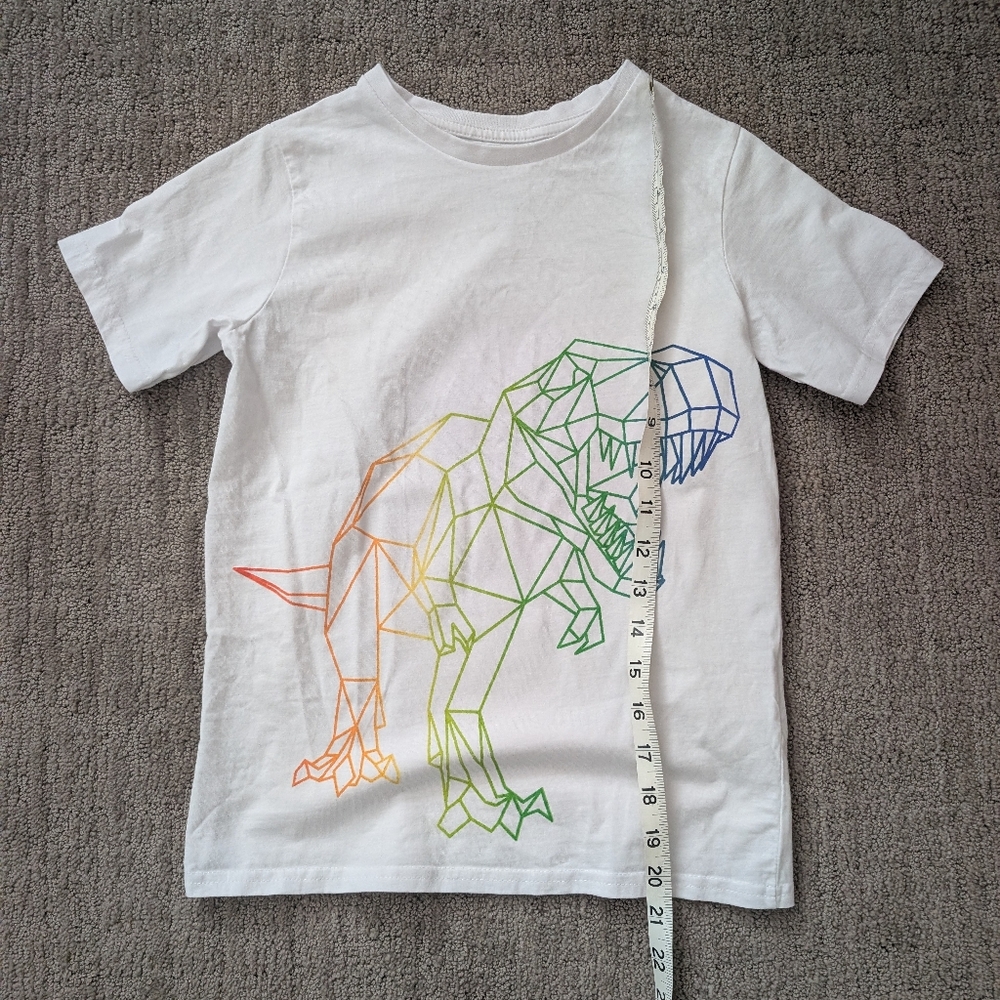 Kids' Geometric Dino Tee - White with Rainbow Design